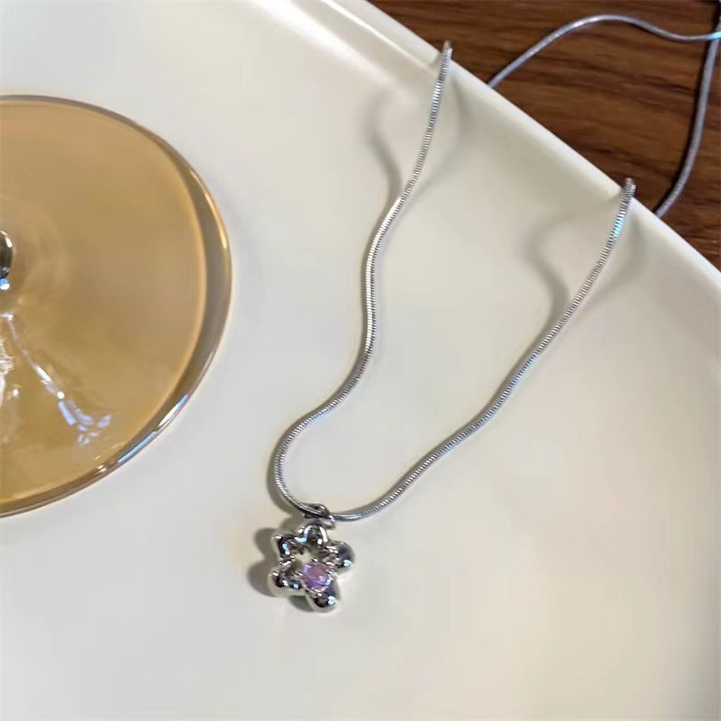Small Waist Female Niche Bag Pink Flower Sweater Necklace