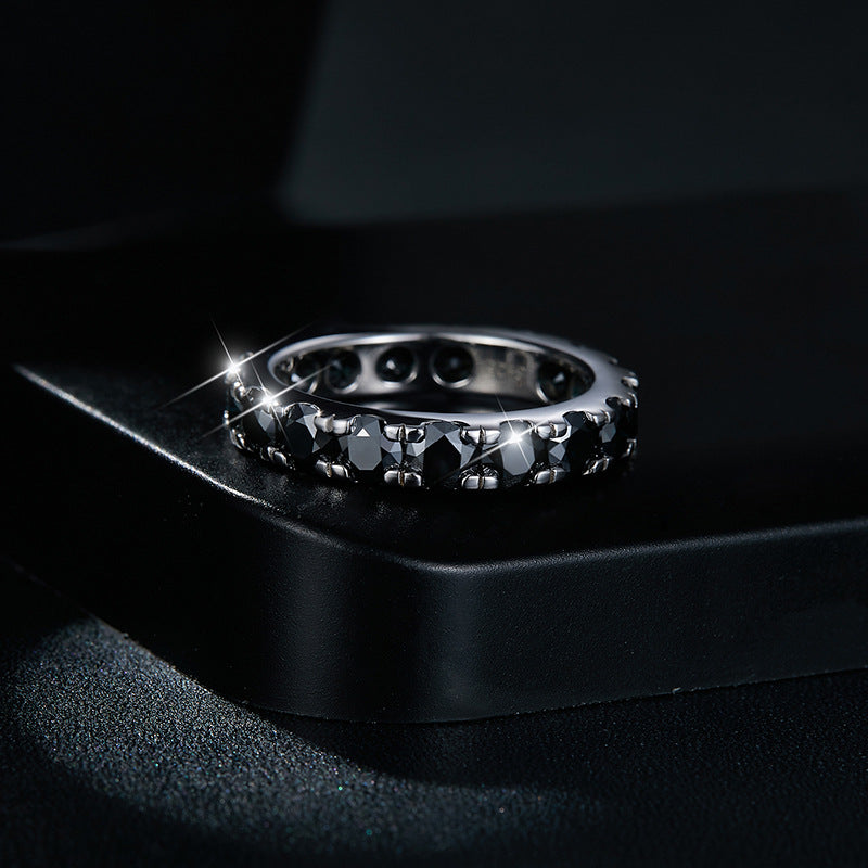 Black D-Color VVS1 Moissanite Stack Engagement Ring in White Gold-Plated Sterling Silver – Modern Hip Hop Jewelry for Men & Women