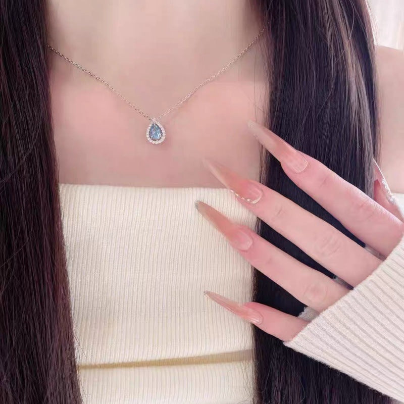 Women's Sterling Sier Blue Tears Drop For Light Luxury Necklace