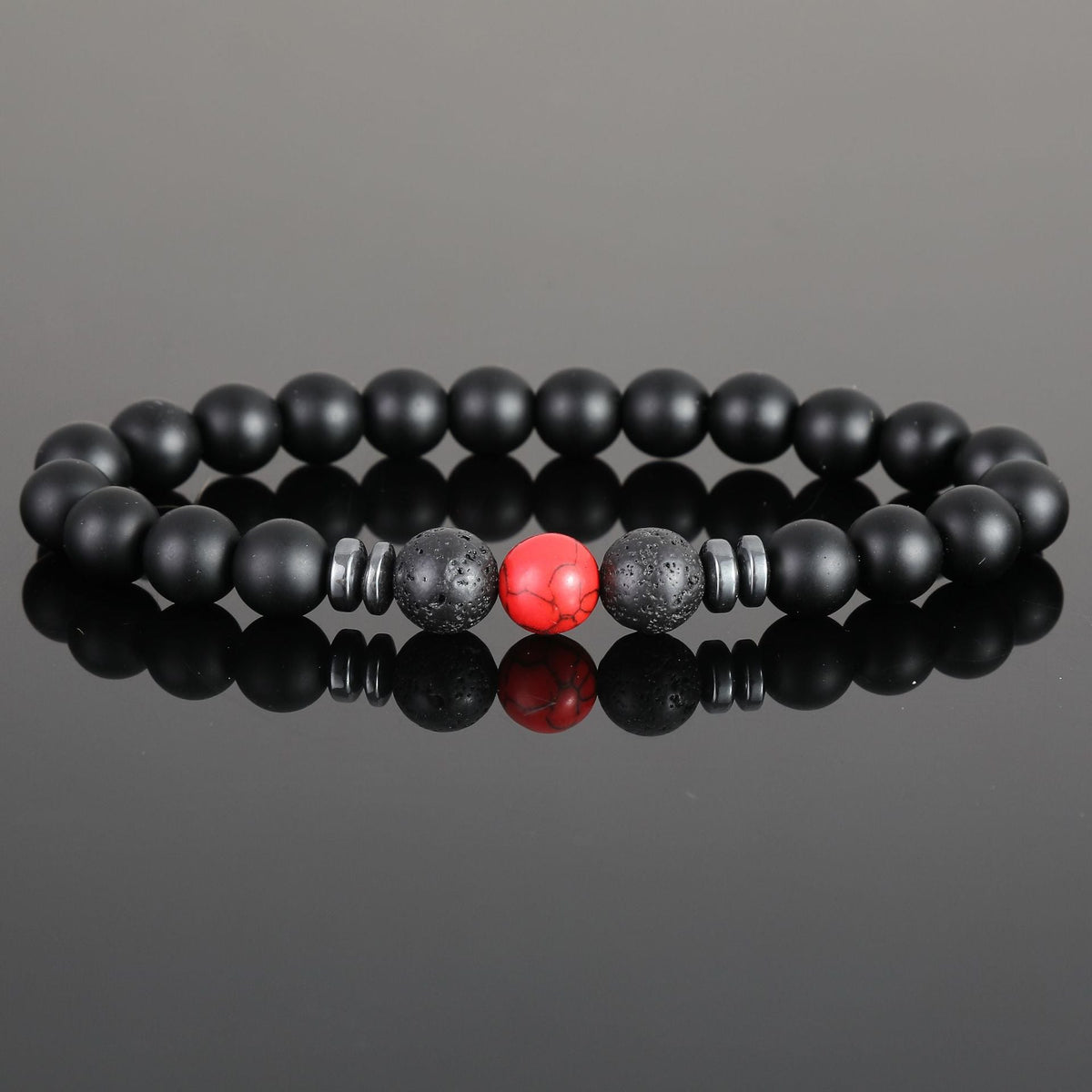 Women's & Men's Black Bead Stone Hematite Spacer Volcanic Bracelets
