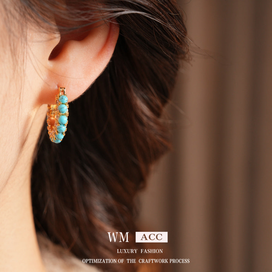 Electroplated Zircon Resin Round Ear Clip Temperament Earrings