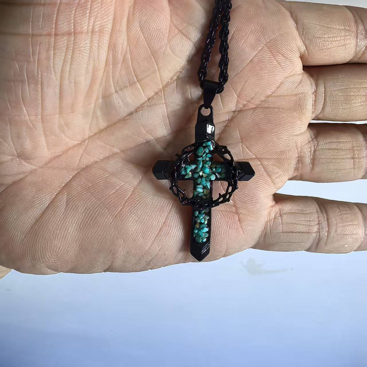 Men's Thorn Cross Inlaid Turquoise Fashion Design Necklace