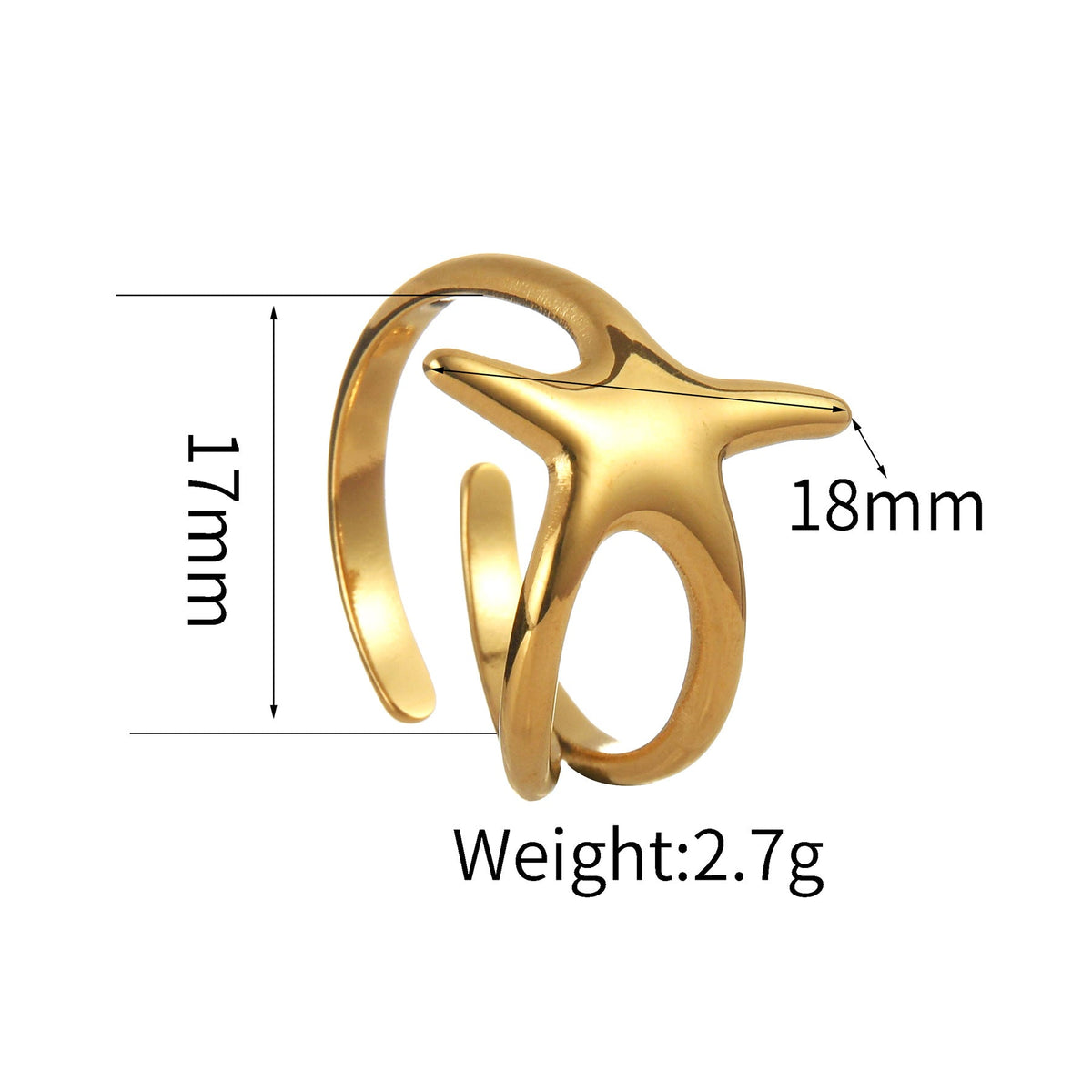 Women's Fashion Trend Stainless Steel Starfish Pearl Opening Exaggerated Design Rings