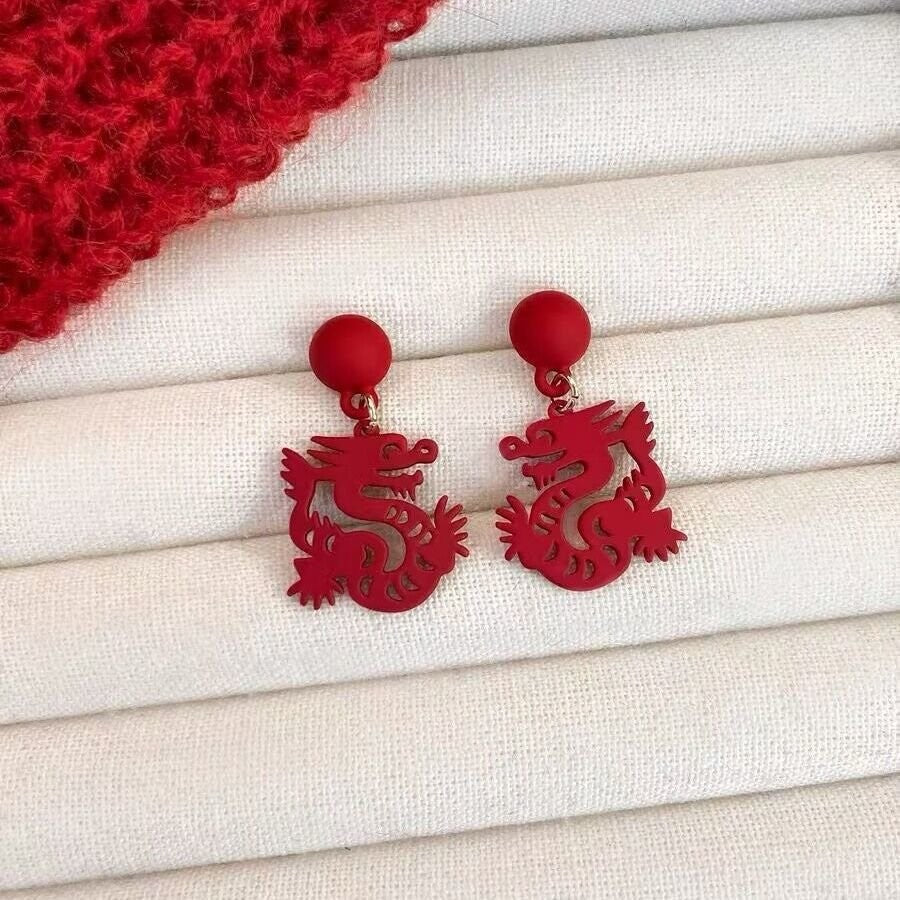 Life Red Paper Dragon Female Pearl Fresh Earrings