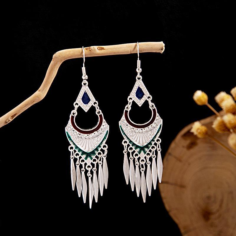 Colorful Long Feather Tassel Scenic Spot Earrings
