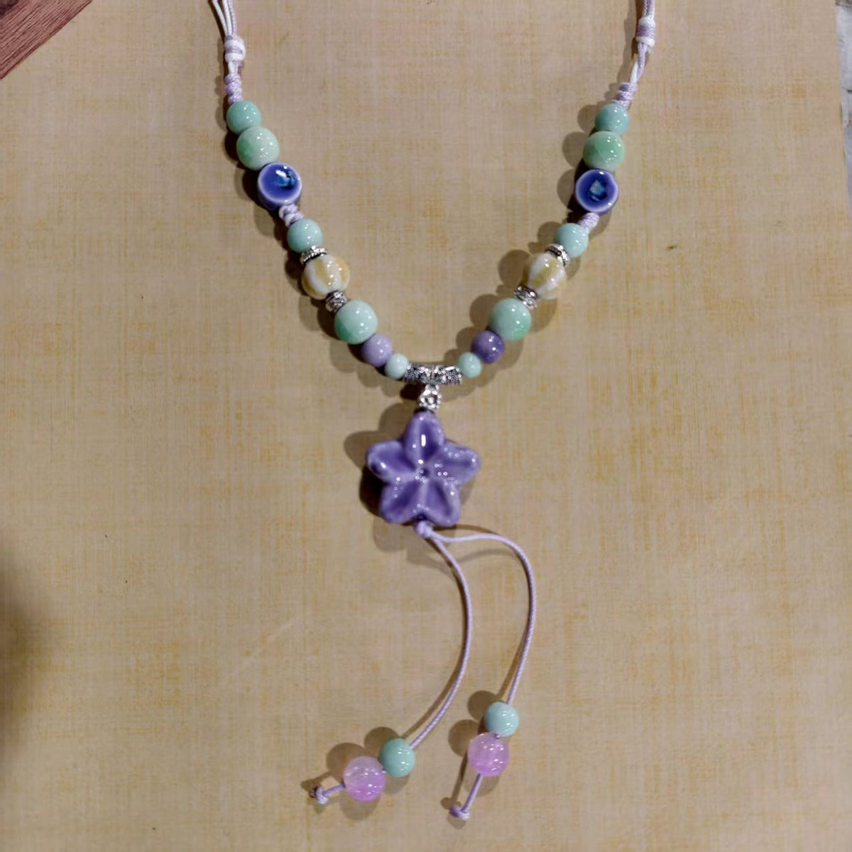 Women's Retro Ethnic Style Ceramic Butterfly Bell Fashionable Necklace