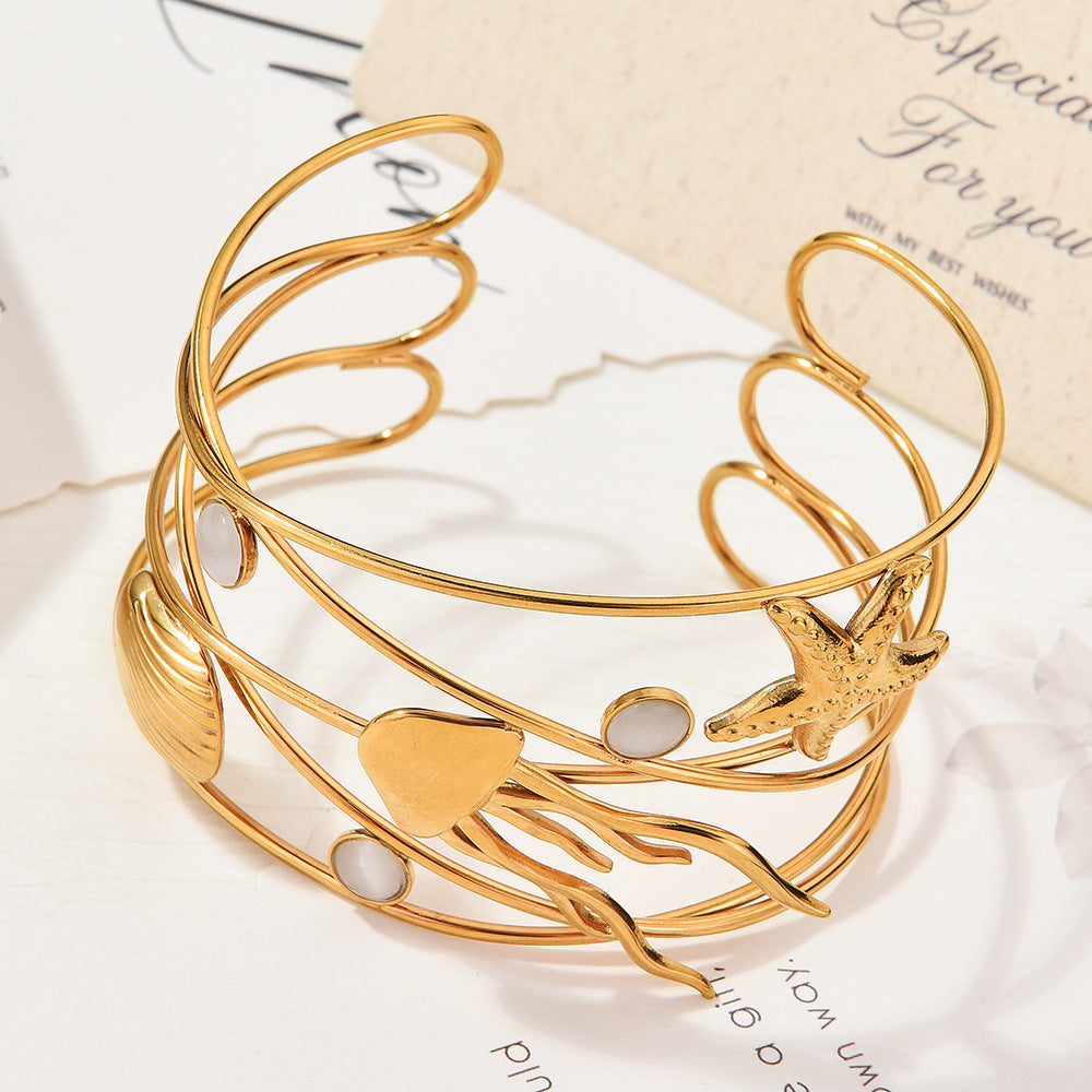 Women's Golden Ocean Wind Open-ended Sun Starfish Shell Mild Luxury Bracelet