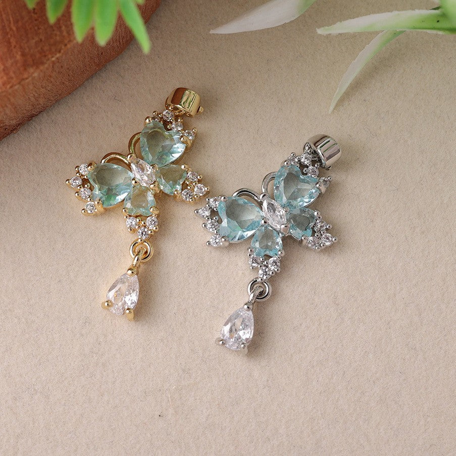Luxury Butterfly Jeweled Sapphire Texture Two-color Everyday Pendant