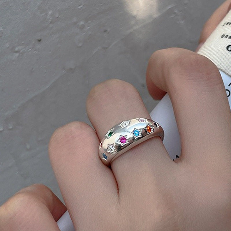 Colorful Starry Female Affordable Luxury Fashion Graceful Personality Open Little Ring