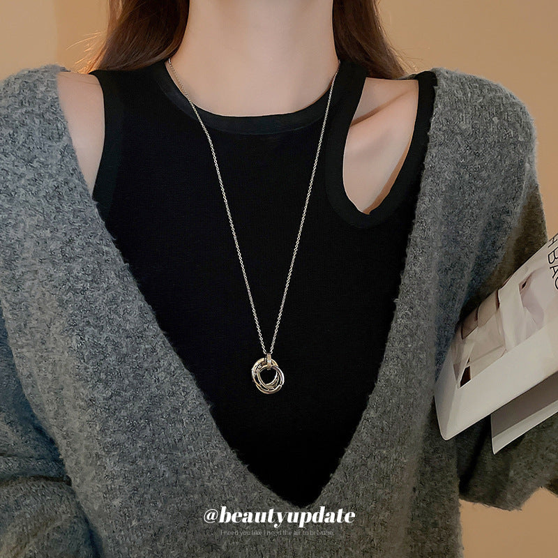 Cold Wind Twin Winding Zircon Unique Design Sweater Chain Affordable Necklace