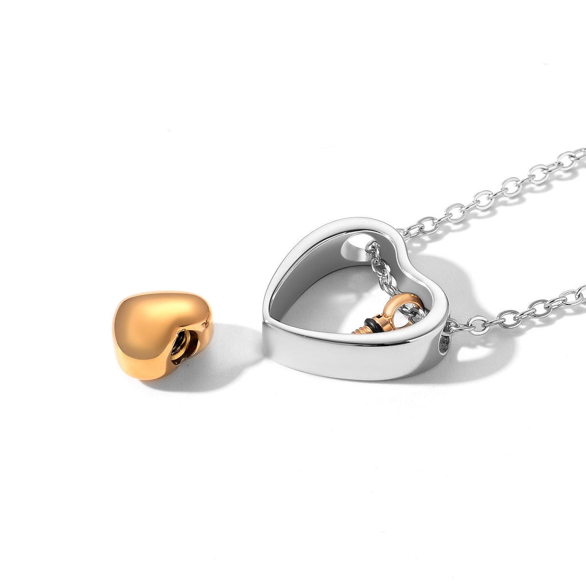 Double Peach Heart Stainless Steel Open Cinerary Casket Pendants
