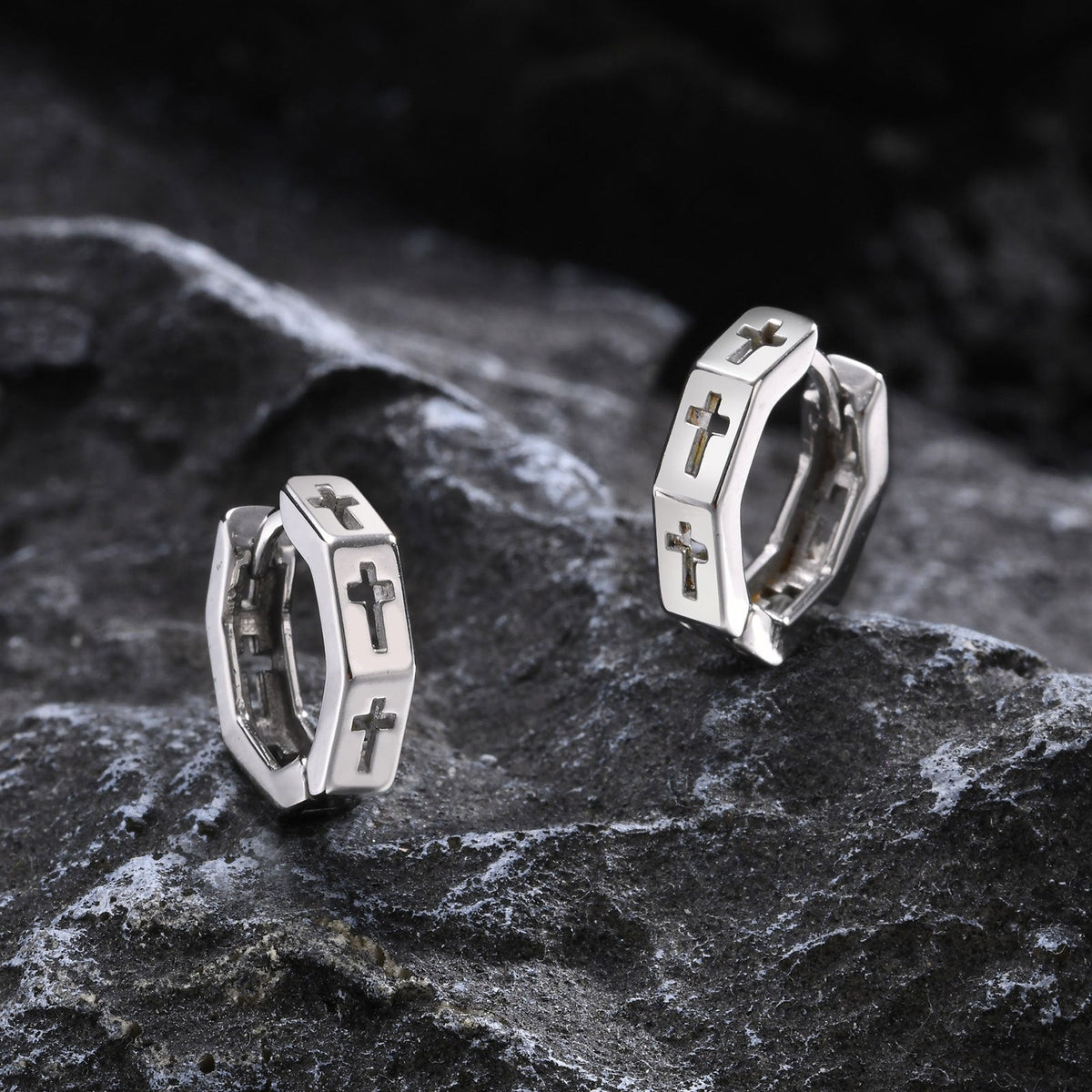 Men's Steel Hollow Cross Geometry Ear Spring Creek Earrings
