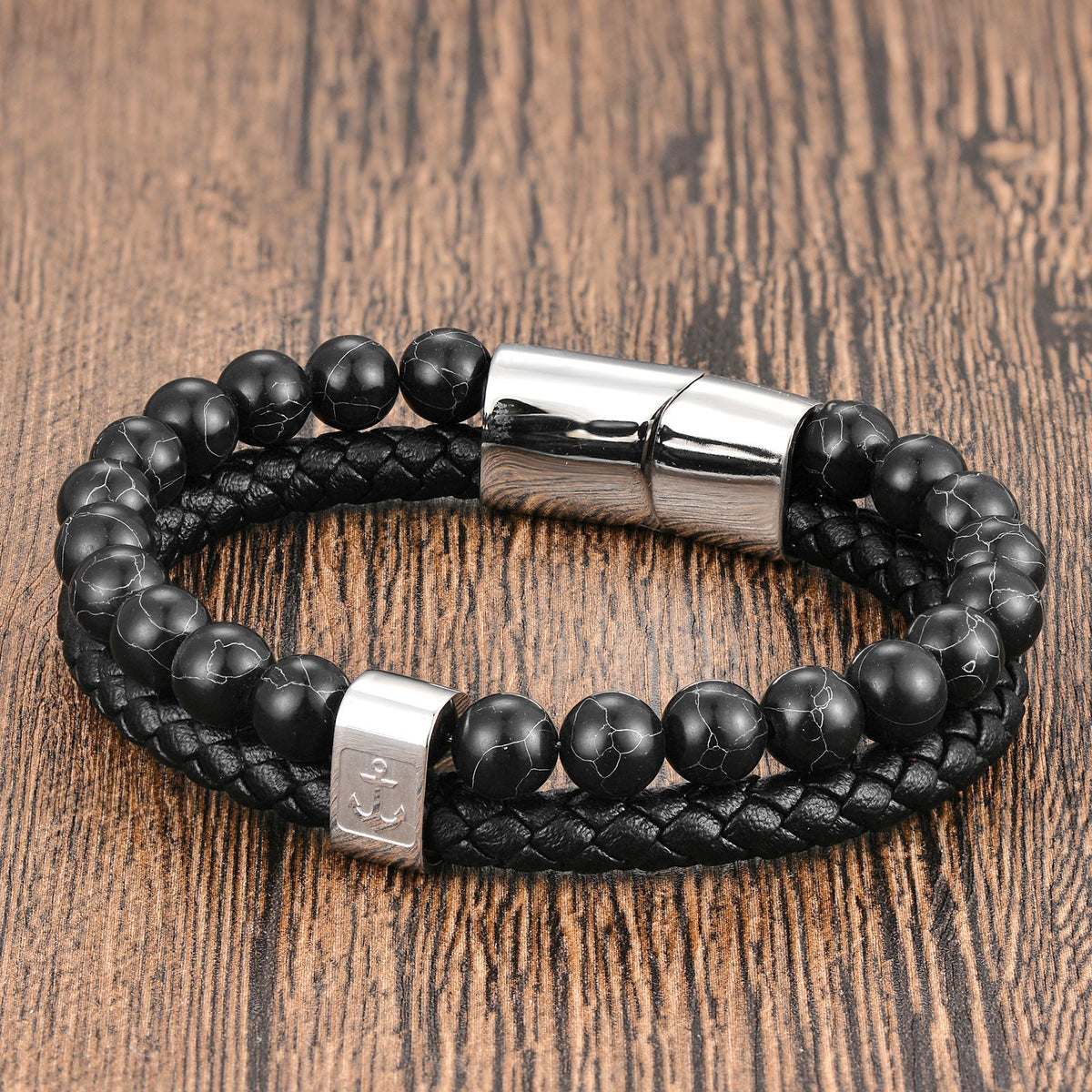 Men's Natural Stone Stainless Steel Authentic Weave Bracelets