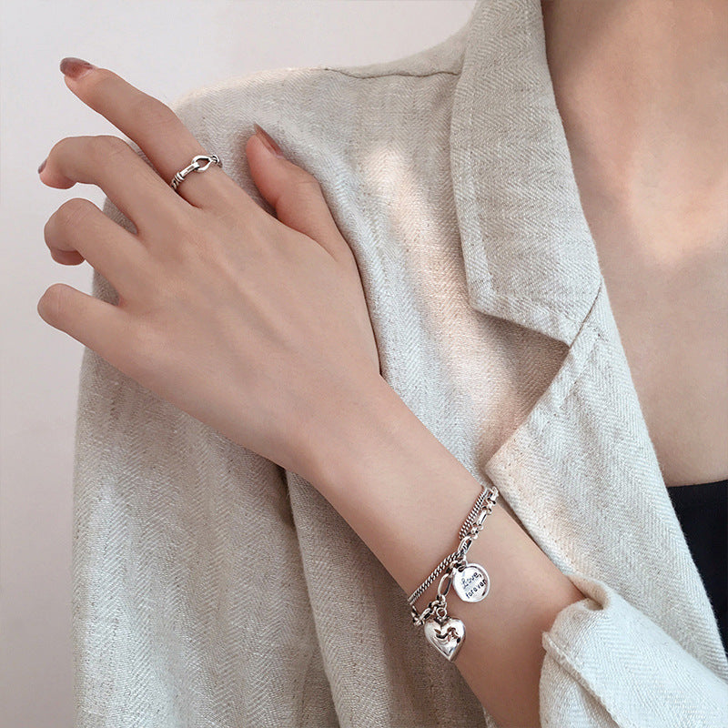 Heart Round Double Layer Female Niche Design Retro Hip Bracelet