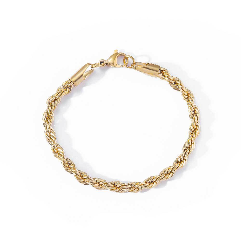 Stacking Twist Link Hip Hop Necklace & Bracelet Set in Stainless Steel – Gold or Steel Finish