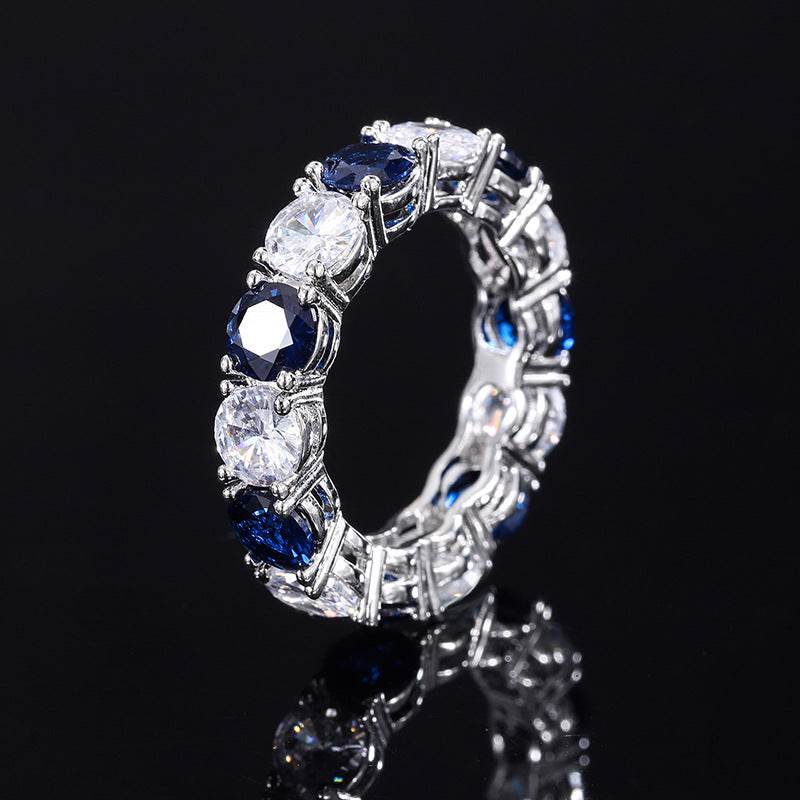 S925 Geometric Stackable Band CZ Ring, 5mm Cubic Zirconia, Sterling Silver Retro Statement Ring for Men and Women