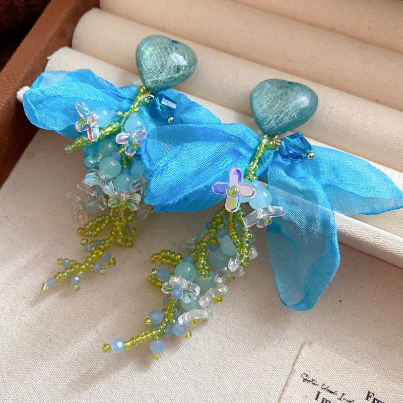 Summer Super Fairy Vacation Style Blue Flower Tassel Fashion Elegant Rings
