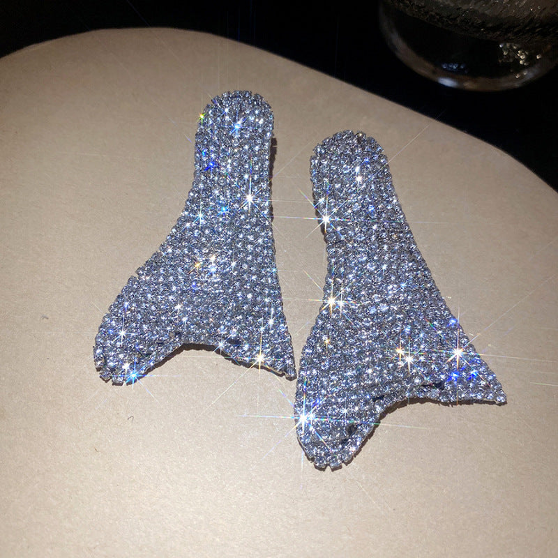 Sier Needle Zircon With Diamond Cross Personality Fashion Refined Grace Earrings