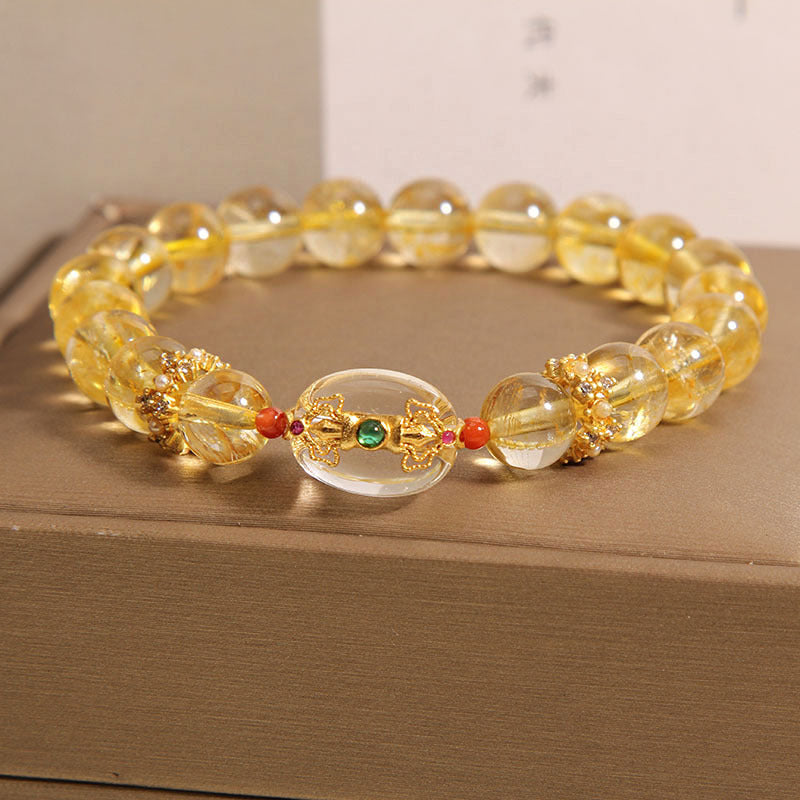 Gold Rutilated Female Special Interest Light Luxury Retro Exquisite Bracelet