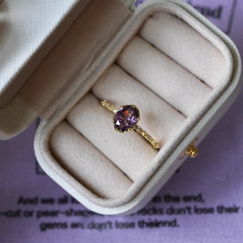 French Shining Purple Open Female Design High Sense Retro Temperament Ring