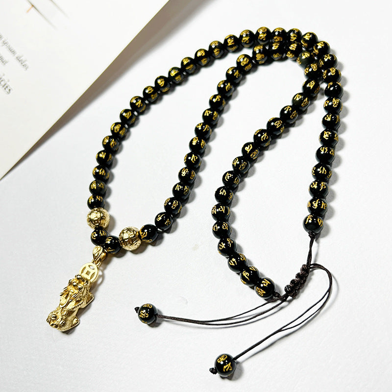 Men's Obsidian Alluvial Gold Lucky Ethnic Style Six Bracelet