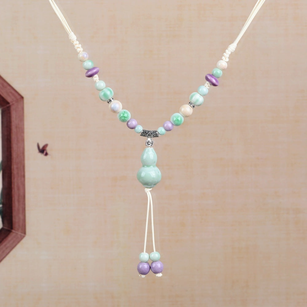 Women's Retro Ethnic Style Ceramic Butterfly Bell Fashionable Necklace