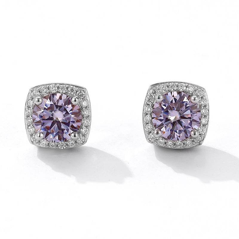 S925 Magnetic Multicolor Moissanite Square Halo Stud Earrings for Men Women, 0.5/1ct Round Cut
