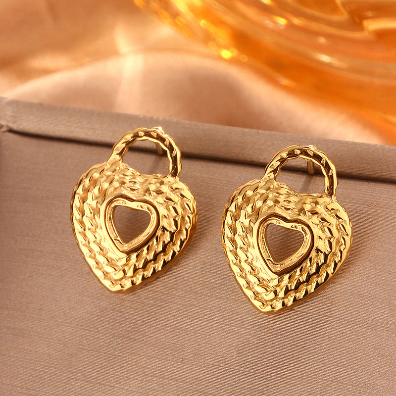 Retro Easy Matching Simple Titanium Steel Gold-plated Irregular Heart Maple Stud Earrings