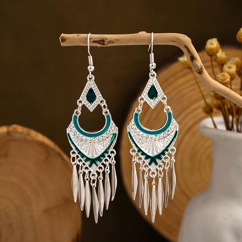Colorful Long Feather Tassel Scenic Spot Earrings