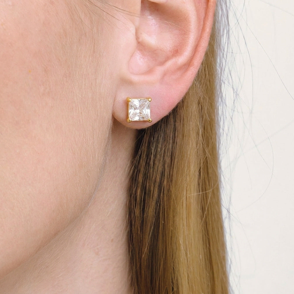 Women's Simple Fashion Square Color Zirconium Stainless Steel Vacuum Gold-plated Earrings