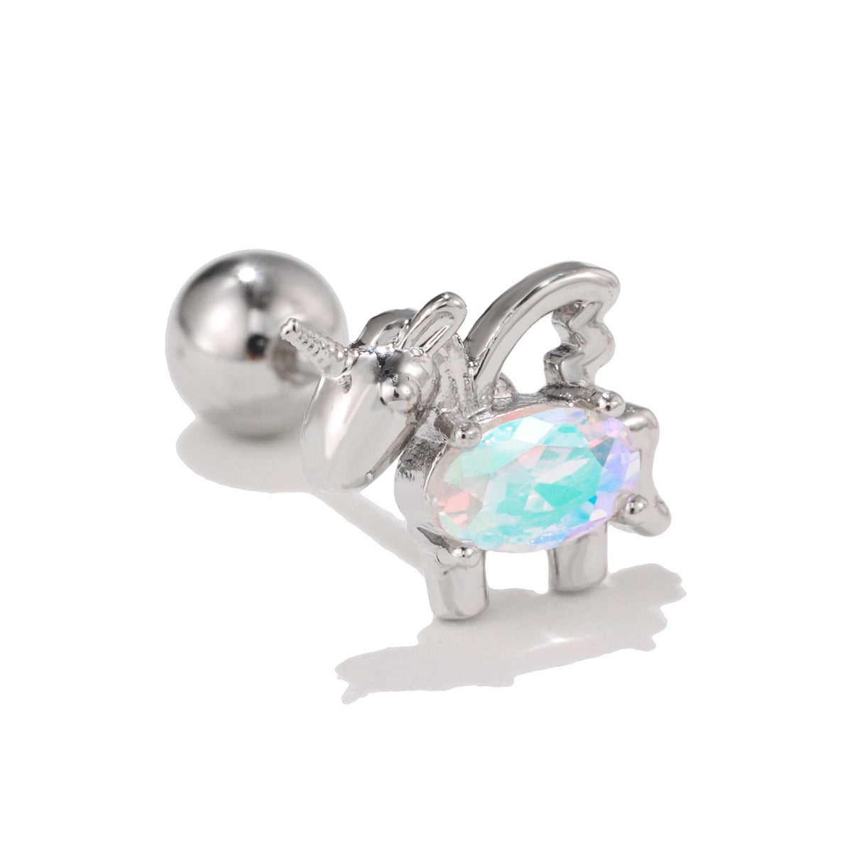 Flower Ear Pink Zircon Sweet Loving Heart Bone Inner Screw Earrings