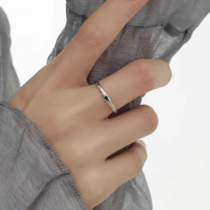 Women's Blue Zircon Irregular Korean Style Simple Design High-grade Texture Rings