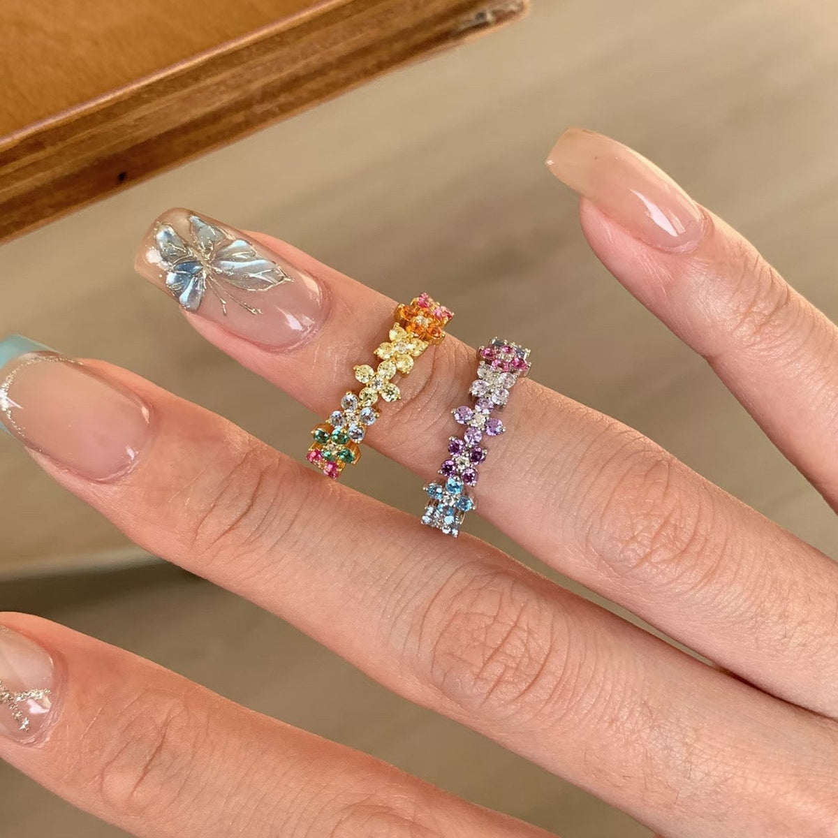 Women's Color Zircon Flower For Niche Design Ring