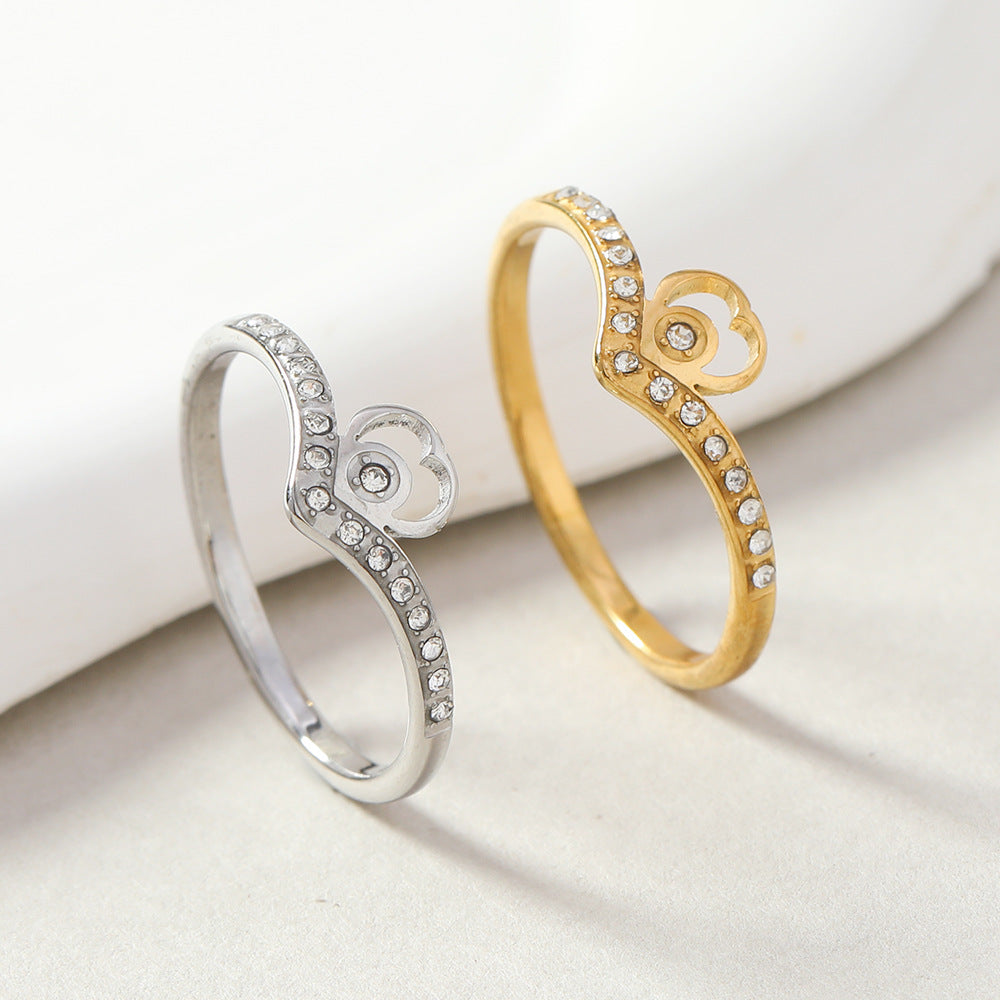 Women's Fashion Stainless Steel Cut Hollow Micro Rhinestone Ring