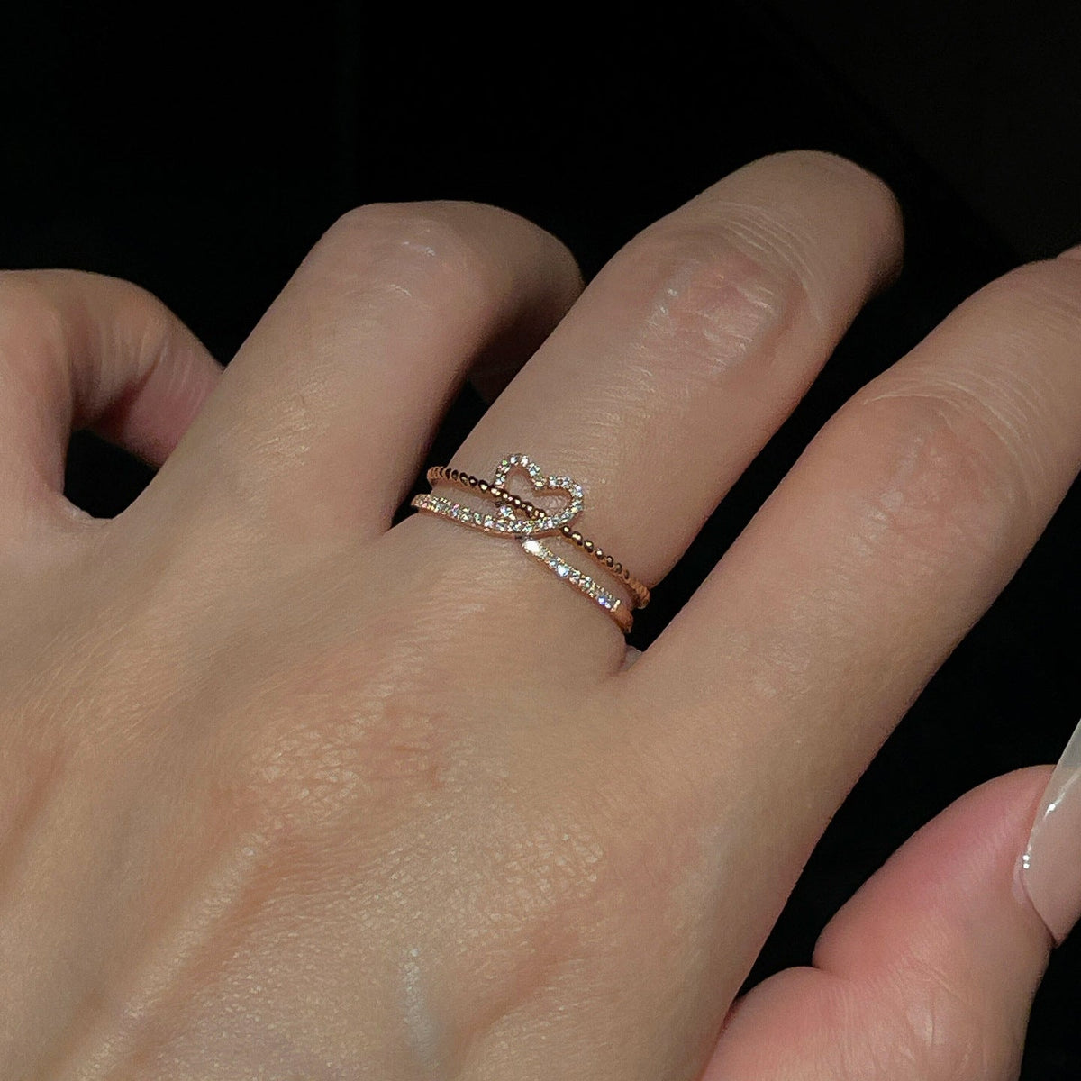 Gang Drill Hollow Love Heart-shaped French Exquisite Light Luxury Minority Ring