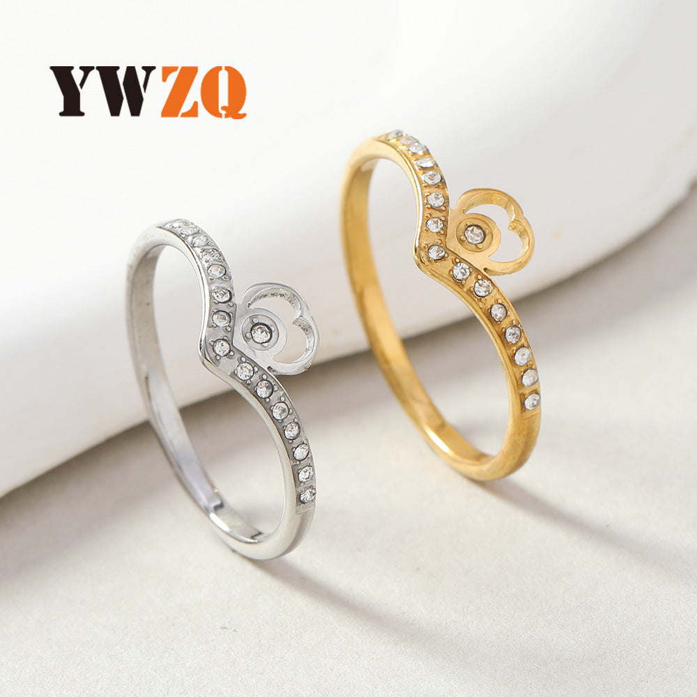 Women's Fashion Stainless Steel Cut Hollow Micro Rhinestone Ring
