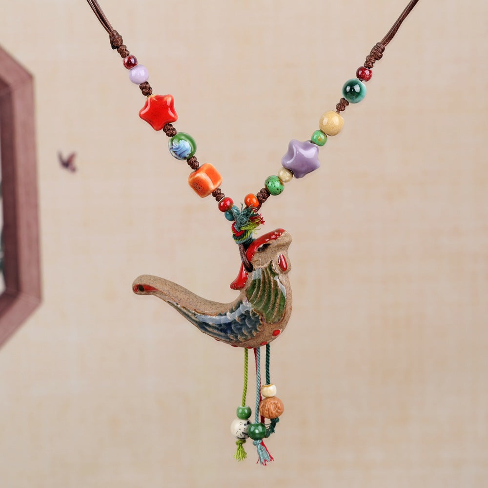 Women's Retro Ethnic Style Ceramic Butterfly Bell Fashionable Necklace