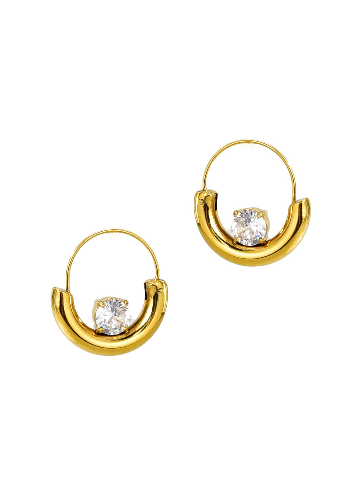 Fashion Gold Stainless White Zircon Design Earrings