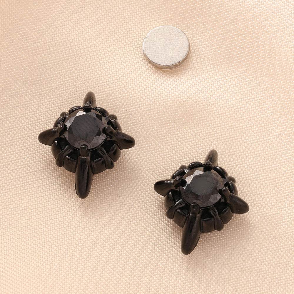 Magnetic 4-Pointed Star CZ Stud Earrings for Men Women, Multicolor Non-Piercing Clip On Stainless Steel