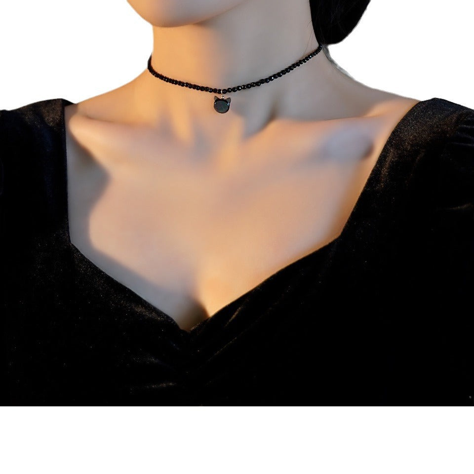 Bag Gold Shining Black Spinel Clavicle Chain Light Luxury Minority Necklace