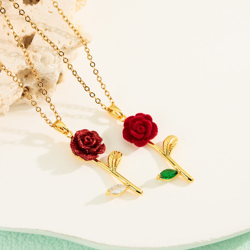 Rose Full Diamond Light Luxury Temperament Gorgeous Necklace