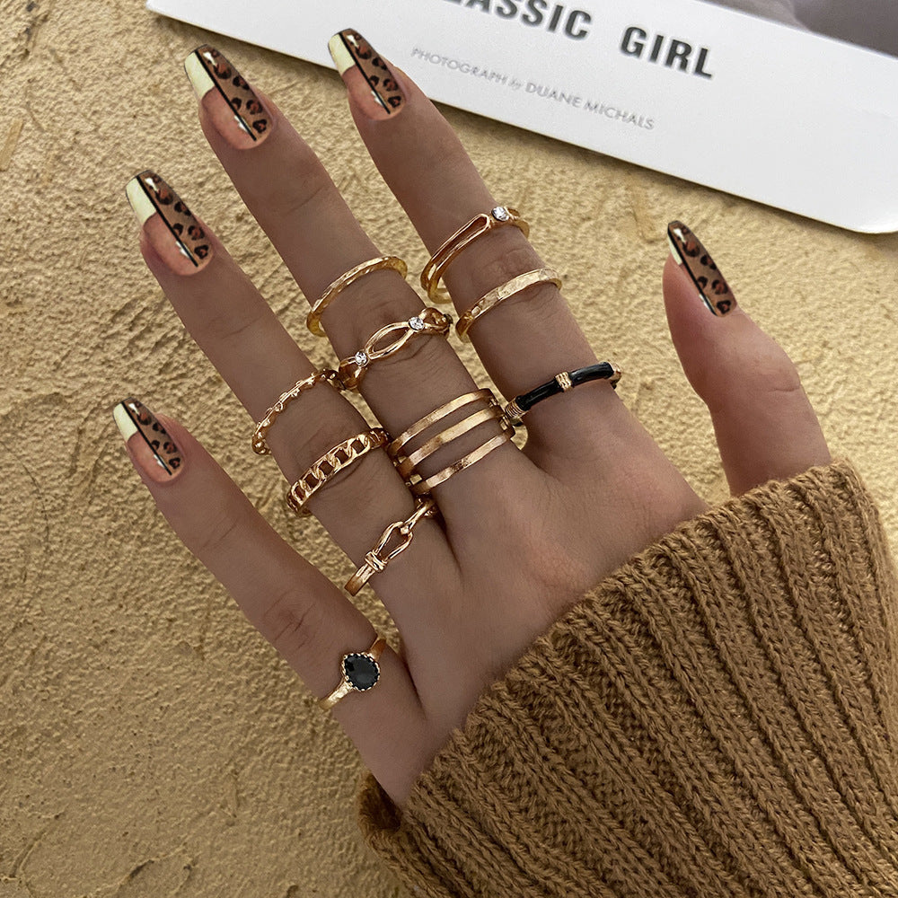 Alloy Chain Vintage Crying Face Poker Hollow Love Ring