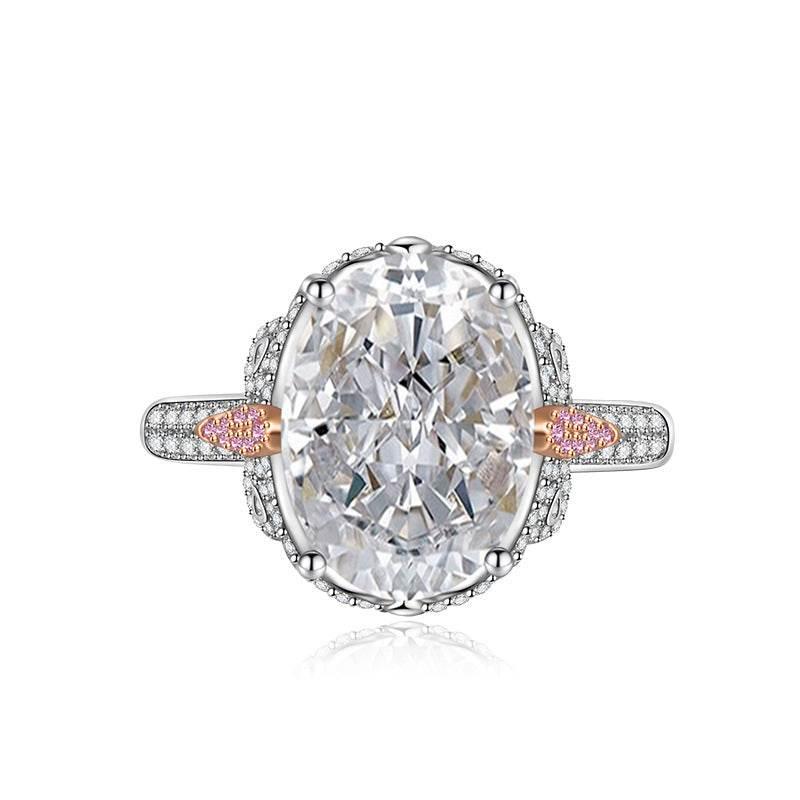 Multicolor Ice Flower Cut Oval CZ Adjustable Ring, 10*14mm 8A Cubic Zirconia, Two-Tone Pave CZ Band, Dainty Luxe