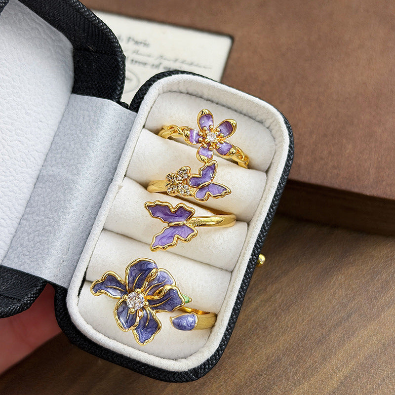 Hipster Style Super Fairy Enamel Purple Rings