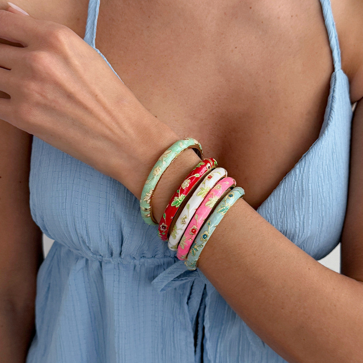 Pastoral Colorful Oil Flowers Openings Female Liquid Starfish Wave Bracelet