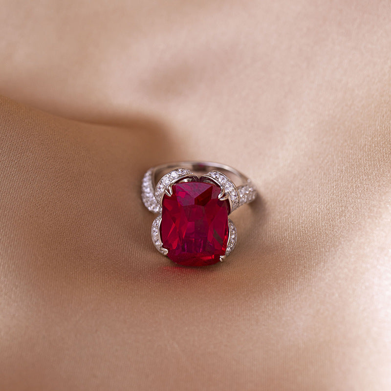 Lab-Created Ruby Cushion-Cut Ring in Sterling Silver with 18K Gold Plating