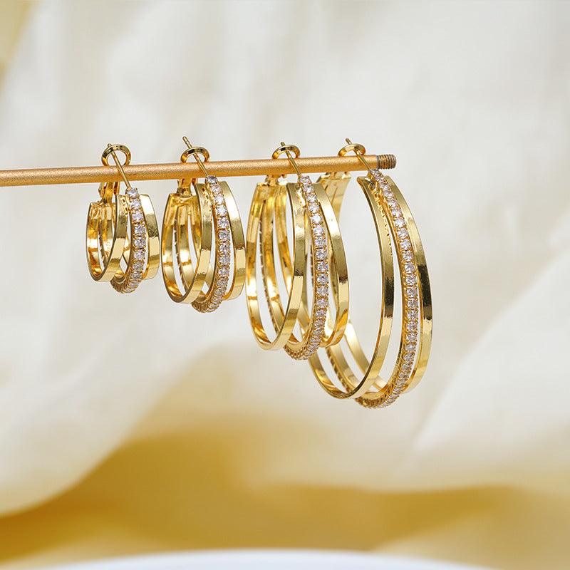 Retro Large Hoop Shaped Diamond French Temperament Affordable Luxury Earrings