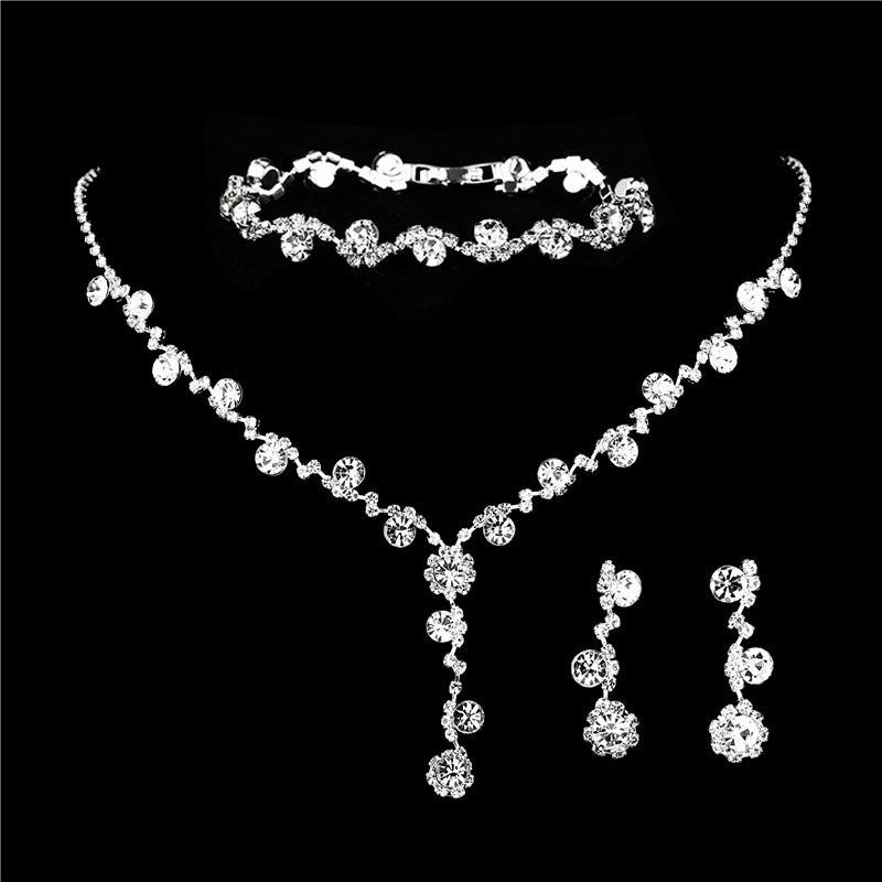 Bridal Popular Sunflower Rhinestone Pearl Three-piece Necklaces