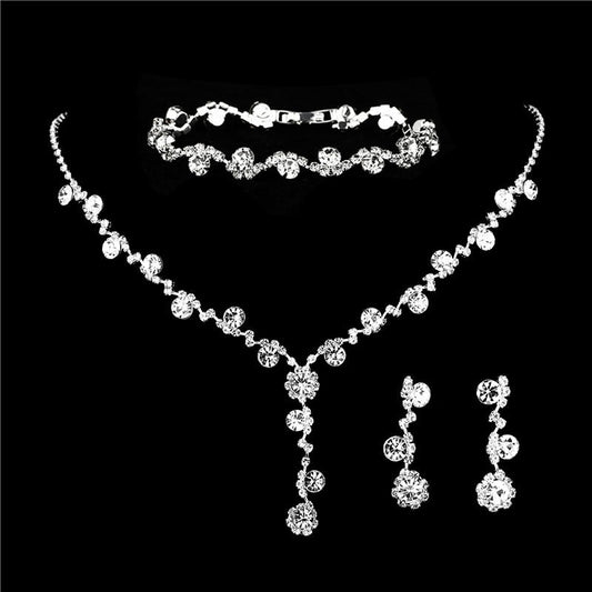 Bridal Popular Sunflower Rhinestone Pearl Three-piece Necklaces
