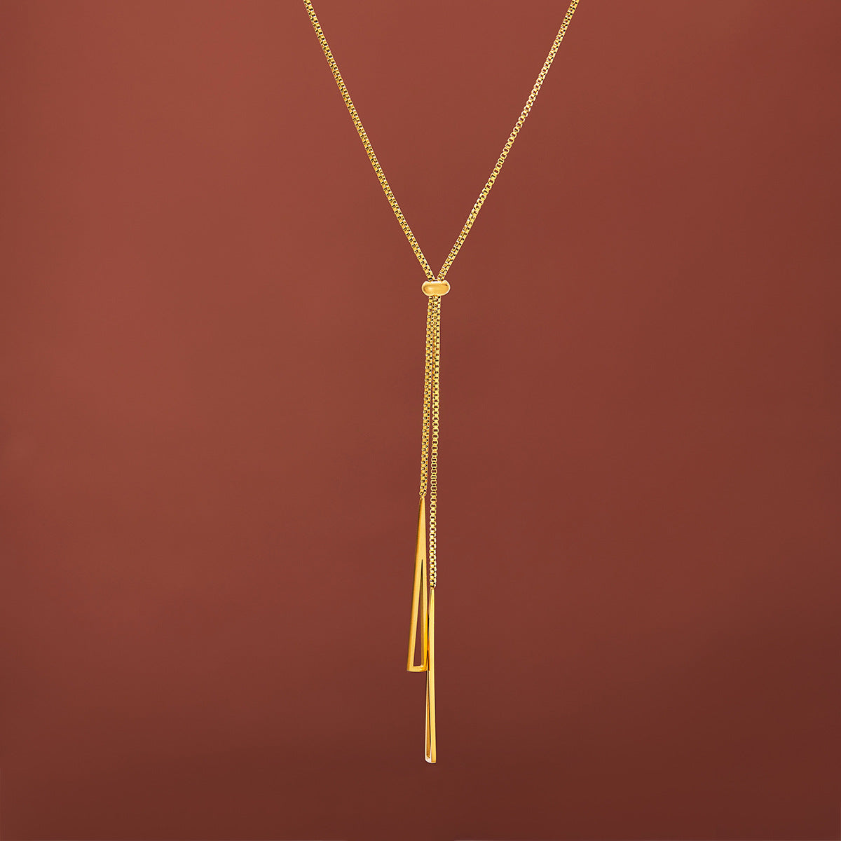 Quality Rose Gold Triangle Tassel Pull-out Titanium Steel Clavicle Chain Necklace
